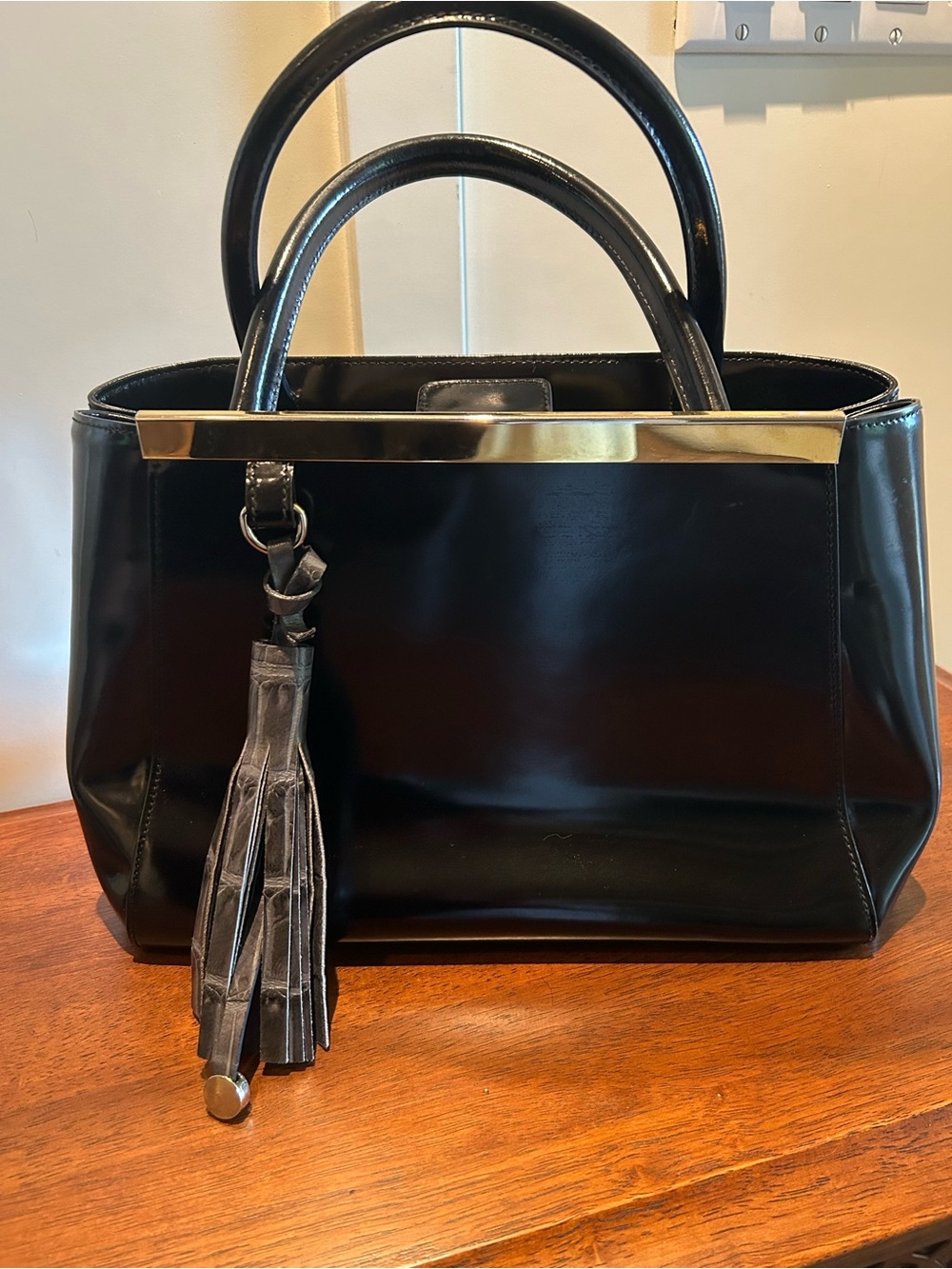 Alberta Di Canio Black Satchel with Gold Accent and Tassel
